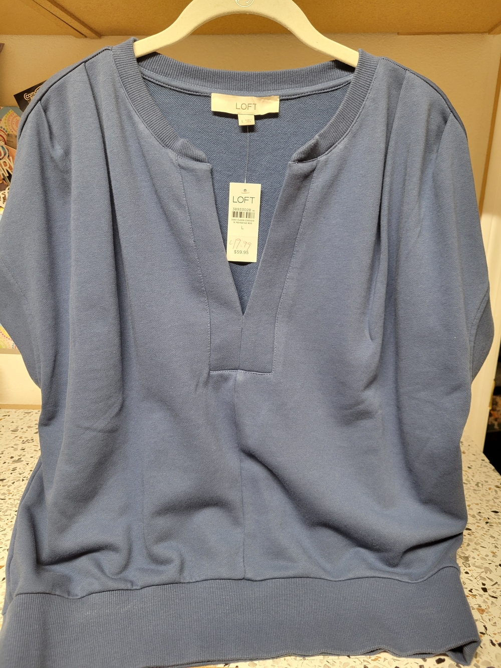 LOFT Dusty Blue Split V-Neck Pullover Top